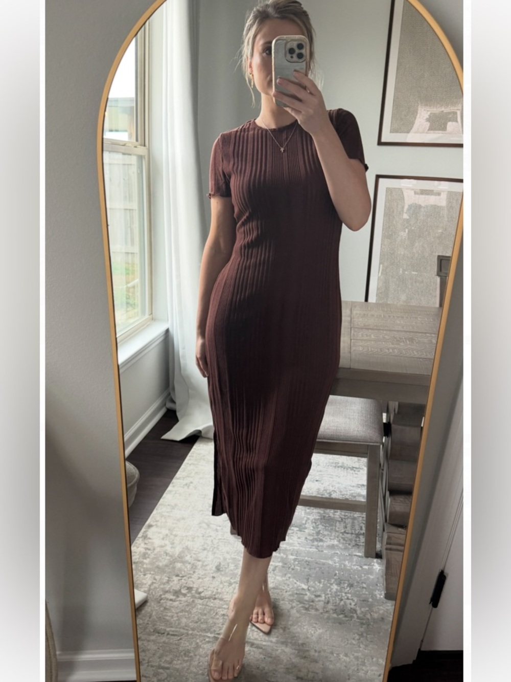 Coffee Brown Ribbed Midi Dress - Women - Picture 7 of 10